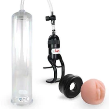 LeLuv Penis Pump 12 Inch Large EasyOp Zgrip Black Sleeve & Realistic Donut