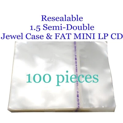 Resealable Outer Plastic Sleeves FAT MINI LP & 1.5 Semi Double Jewel CDs 100 pcs - Photo 1/3