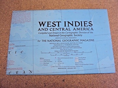 National Geographic January 1970 Map Poster West Indies And Central America