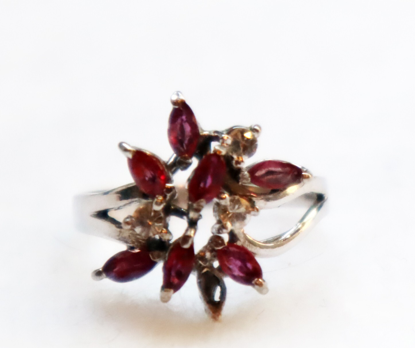 Sterling Silver Ring Simulated Ruby? CZ Stones Mi… - image 3