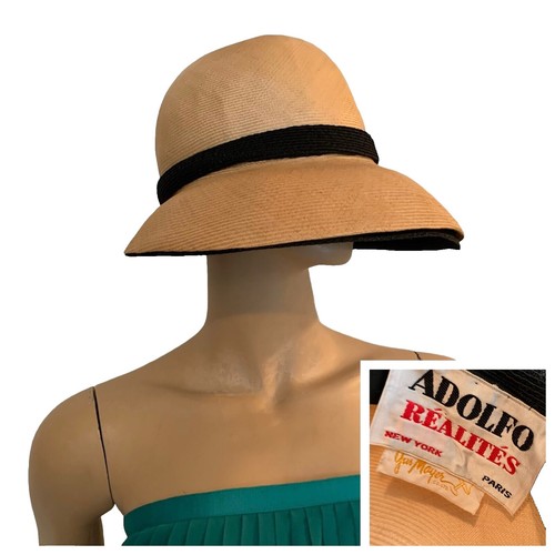 Vintage 40s The Rhodes Hat Navy Blue Straw Cloche Lilac  display picture 2