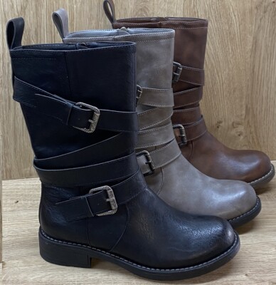 Biker Boots Schaft Stiefeletten LaMarta Damen-Stiefel Schwarz Mit