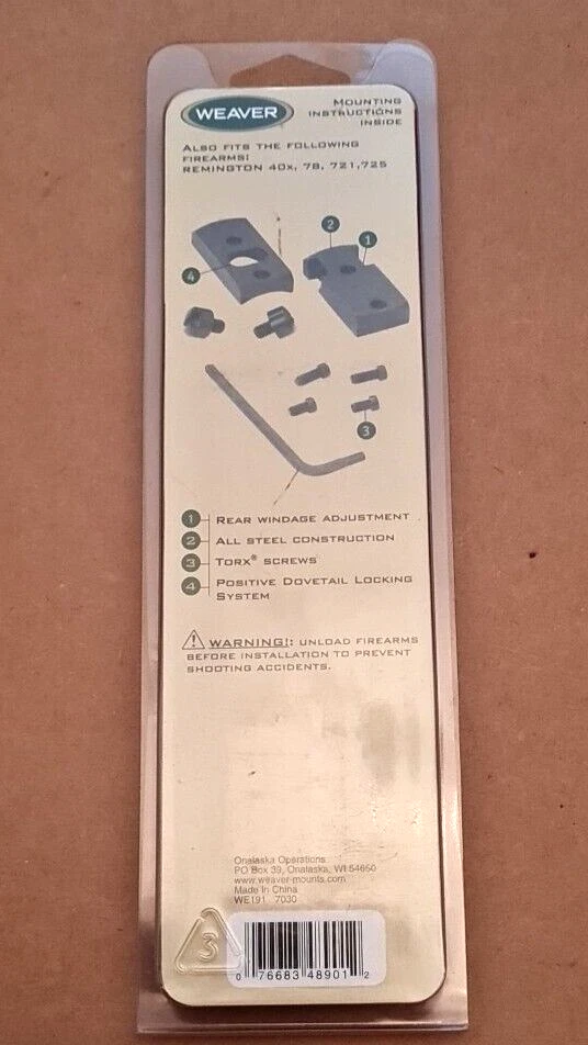 Weaver 48901 Two Piece Steel Turn In Base Set For Remington 700, 40x, 78 721 725 - Image 3 of 3