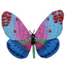 Butterfly Applique Patch - Short Antennas Blue  Pink Insect Badge 2" Iron on 