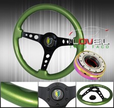 Jdm 345mm Green Wood Grain New Drifter Steering Wheel 6-bolt Quick Release Neo