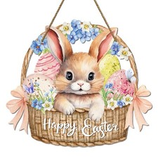 Happy Easter Door Sign Easter Door Hanger Bunny Wall Decor Bunny Hanging Sign...
