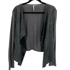 Michael Stars Modal Leather Drapey Open Front Blouse Grey Black Soft Women Med