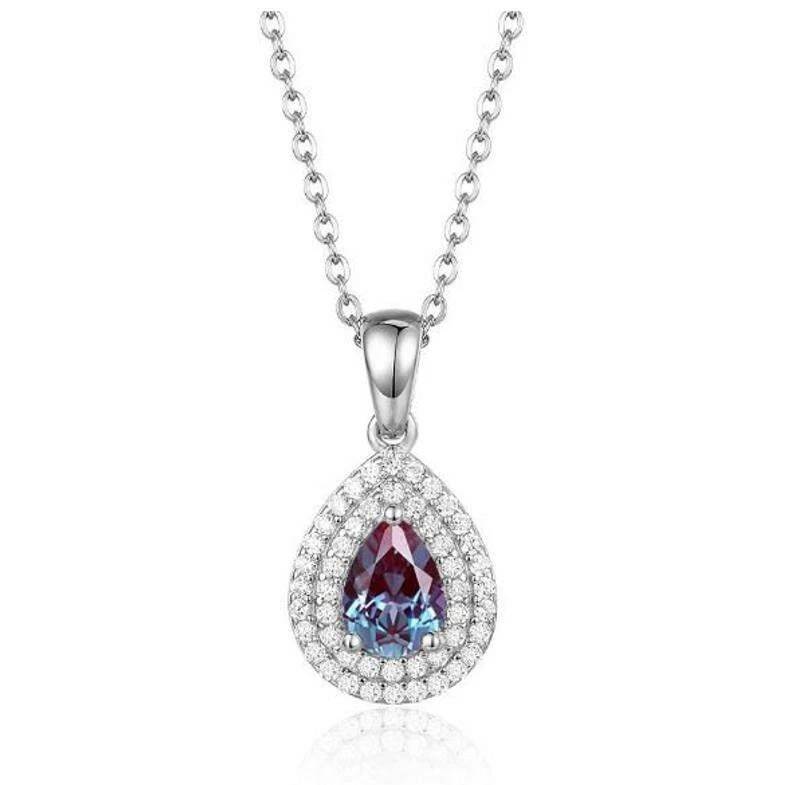 Pear Alexandrite Necklace June Birthstone Color Changing Pendant Silver Pendant - Image 3 of 4