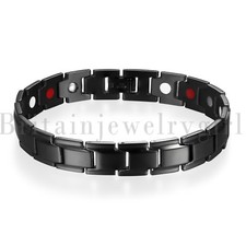 8.66" Polished Black Stainless Steel Magnetic Link Therapy Bracelet for Men 12MM