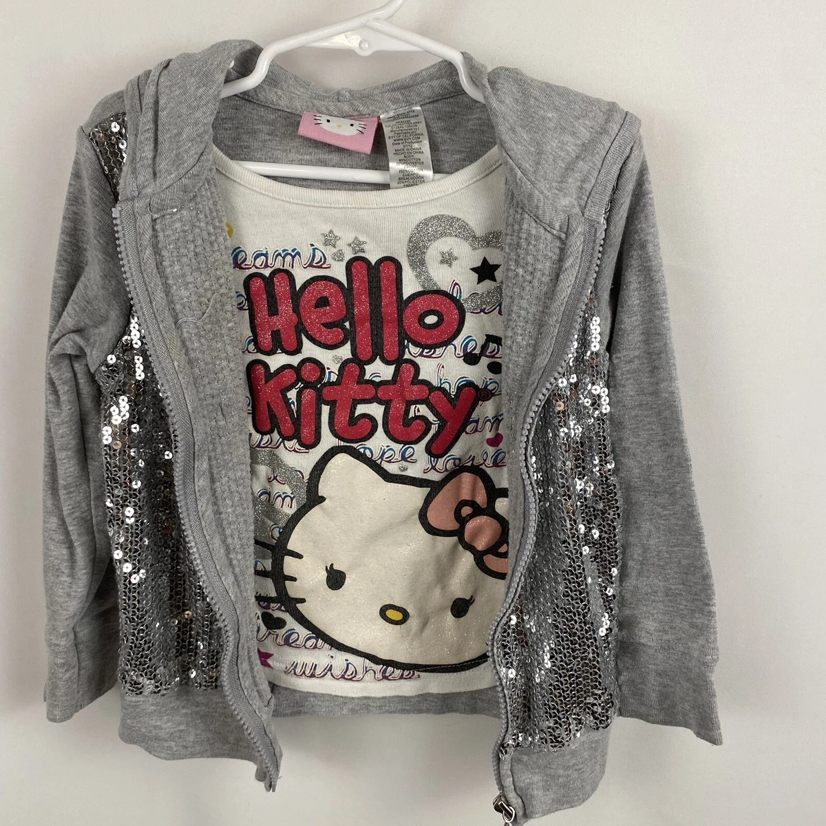 HELLO KITTY on Diamond- Girls lg - Long sleeve T-Shirt hoodie black and  pink.