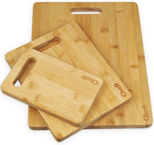 Cheft 3pc Bamboo Cutting Board Set - Thick Wood Serving Boards For Kitchen