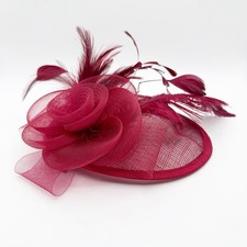 VTG Women  s Burgundy Feathered Spectator Fascinator Kentucky Derby Church Hat