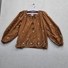 Old Navy Women Blouse L Brown Floral Peasant ...