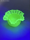 Fenton Basketweave Lattice Ruffle Bowl Lime Green Uranium Custard Glass 5" — photo 2
