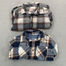 Lot of 2 Weatherproof/Cat Jack Boys XS Flannel Button Shirt Navy Brown
