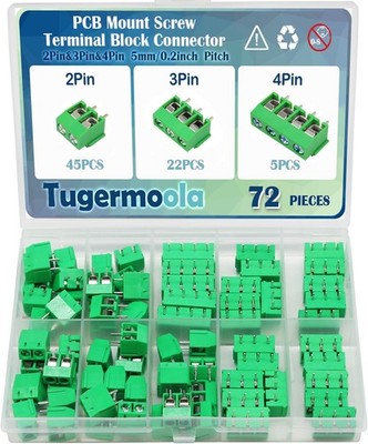 72PCS 5mm 0.2inch 2Pin 3Pin 4Pin Pitch PCB Mount Screw Terminal Block Green