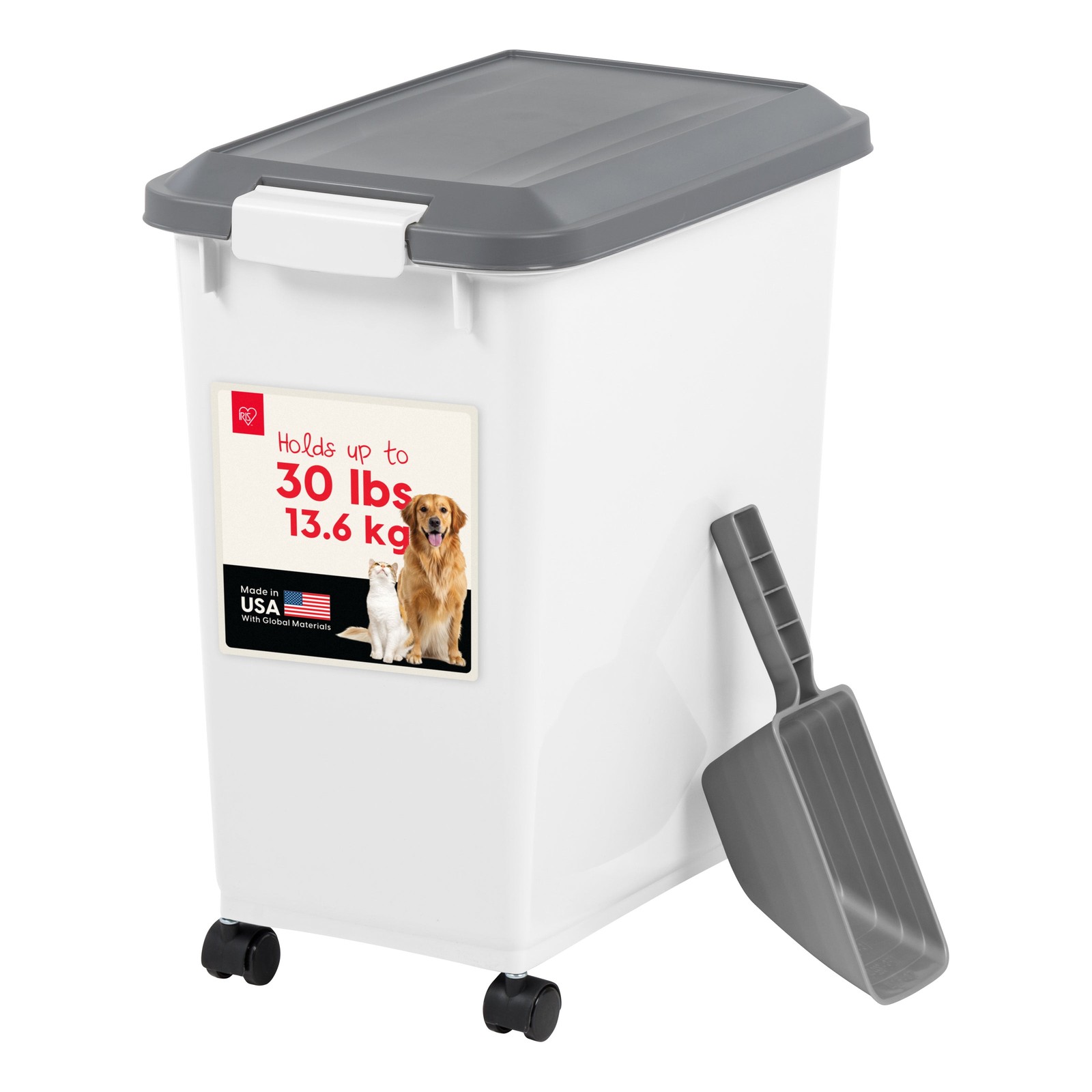 Container With Scoop For Dog And Cat Food Storage Bin