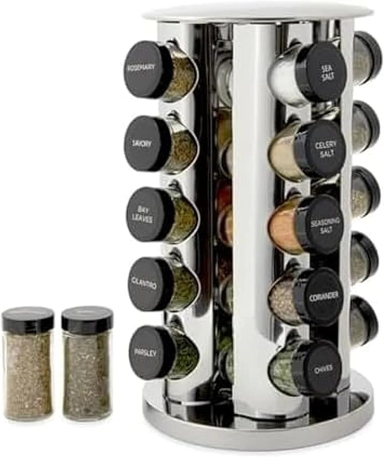 20 Jar Revolving Countertop Spice Rack with Spices Included, FREE Spice Refills