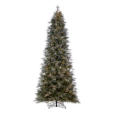 Vickerman 9' Frosted Douglas Fir Artificial Slim Tree. Warm White LED Lights