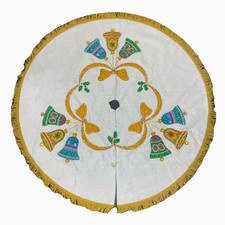 Vtg 1960s Bucilla Felt Tree Skirt Kit Finished Sequence Bells Bows Fringe 42  