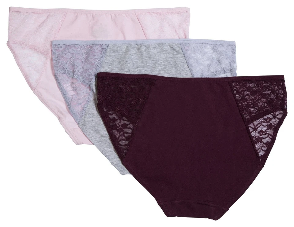 Donna L'oren Women's Hi-cut Briefs Floral Lace Detail Panties 3-Pack S-XL - Image 4 of 4