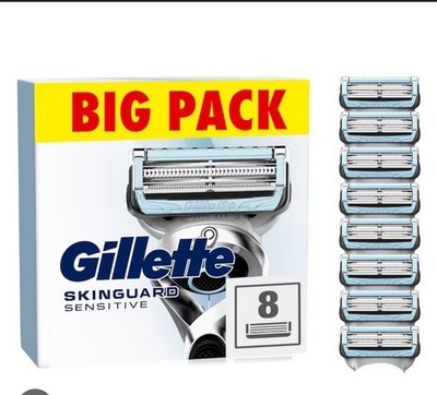 Gillette Skinguard Sensitive Rasierklingen 8 XL Pack Nachfüllpack 100% BRANDNEU      