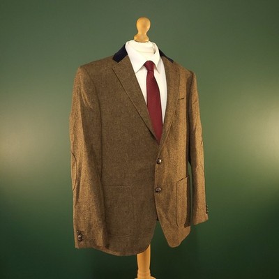 Marks & Spencer MOON Tweed Blazer Mens 40R Brown Wool Tailored Fit Jacket