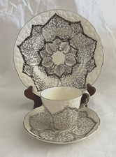 8 Sets Of Vtg Wedgewood Bone China Teacups, Saucers + Salad Plates Silver Design