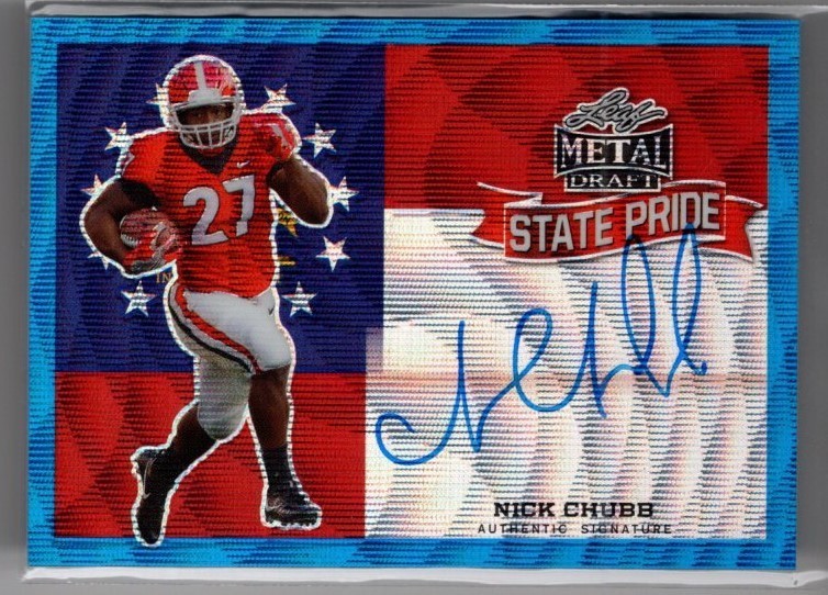 Nick Chubb Leaf Metal Draft State Pride Autographs #NC1 Blue Wave Prismatic