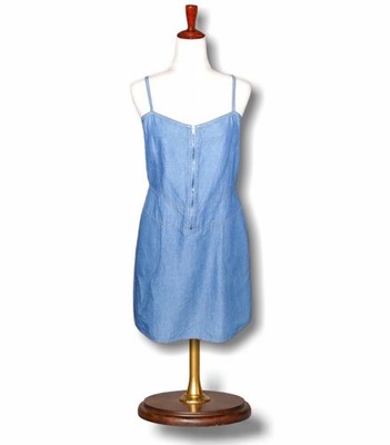 Theory sz 10 Liana / Orient Zip Front Blue Chambray Dress Strap Denim Mini Sun