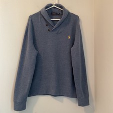 Polo Ralph Lauren Shawl Collar Sweater Men Large Blue Soft Cotton Knit