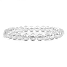 Natural Faceted Clear Quartz Gemstone 6mm Round Beads Stretch Bracelet 6.5 Inch