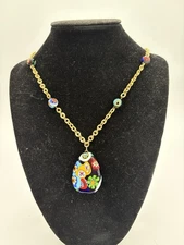 Venetian Murano Millefiori Art Glass Beaded Spacers Pendant Necklace Gold Tone