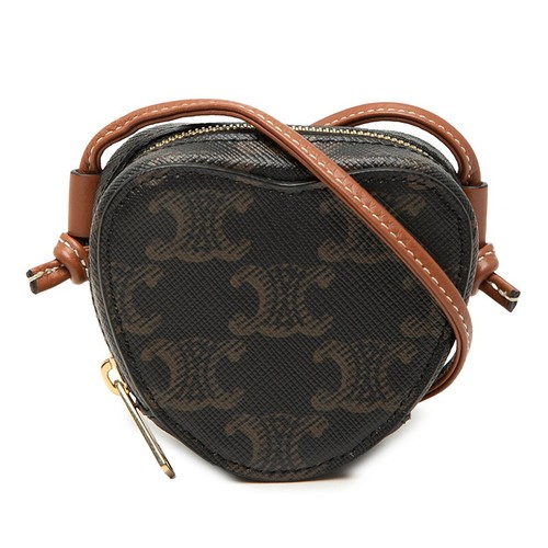 CELINE Micro Heart Crossbody Bag PVC Brown Women's Used Authentic