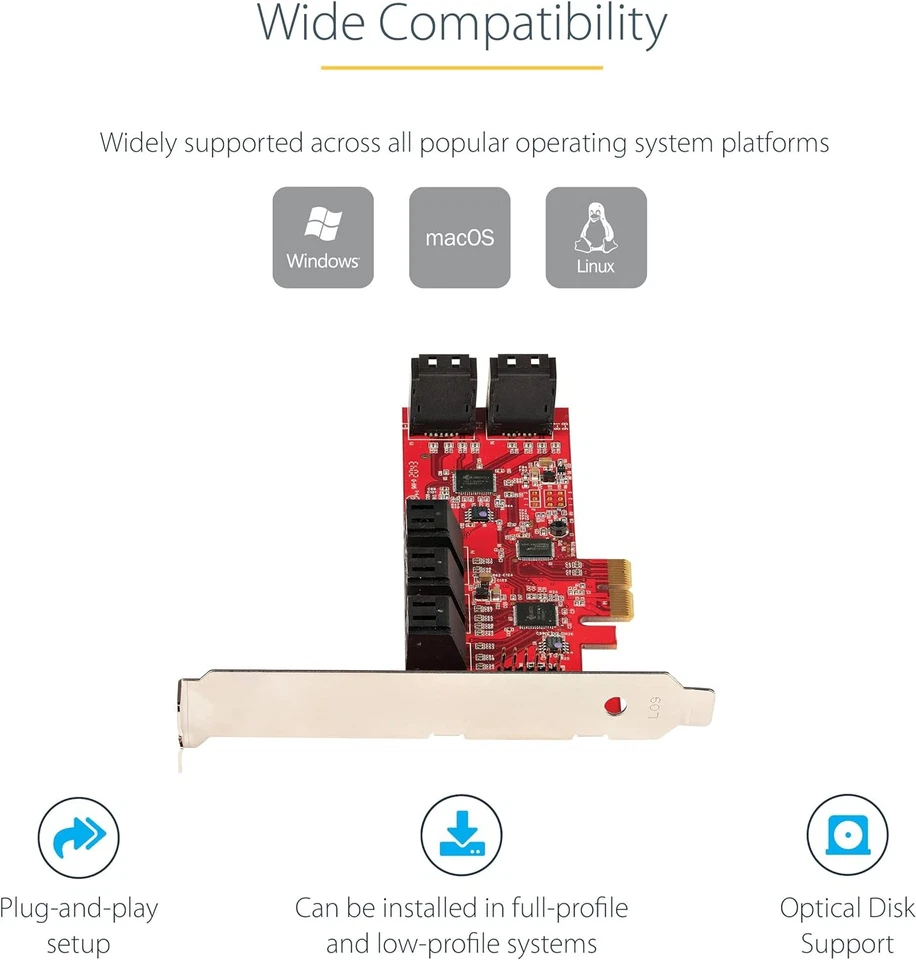 StarTech.com SATA PCIe Card - 10 Port PCIe SATA Expansion Card - 6Gbps - Low/Ful - Image 3 of 4