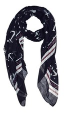 Sheer Chain Border Nautical Sailor Anchor Polka Dot Print Scarf Navy