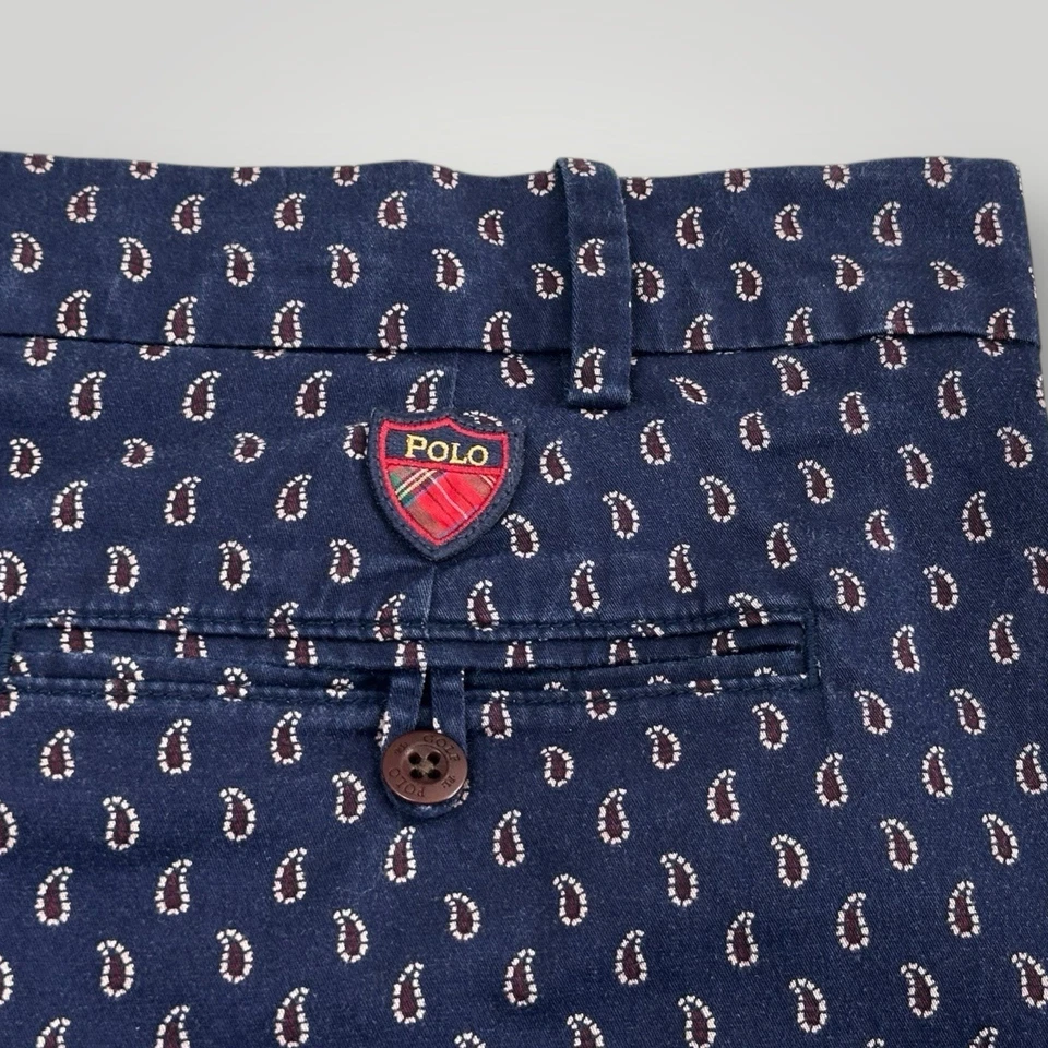 Pantalones Cortos Polo Golf Ralph Lauren Estampado Completo Hombres 40x10 Azul Paisley Sarga Elastizada Foto 3 de 4