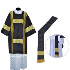 Black & GOLD Deacon Dalmatic Vestment, Stole & Maniple,Roman Dalmatic NEW