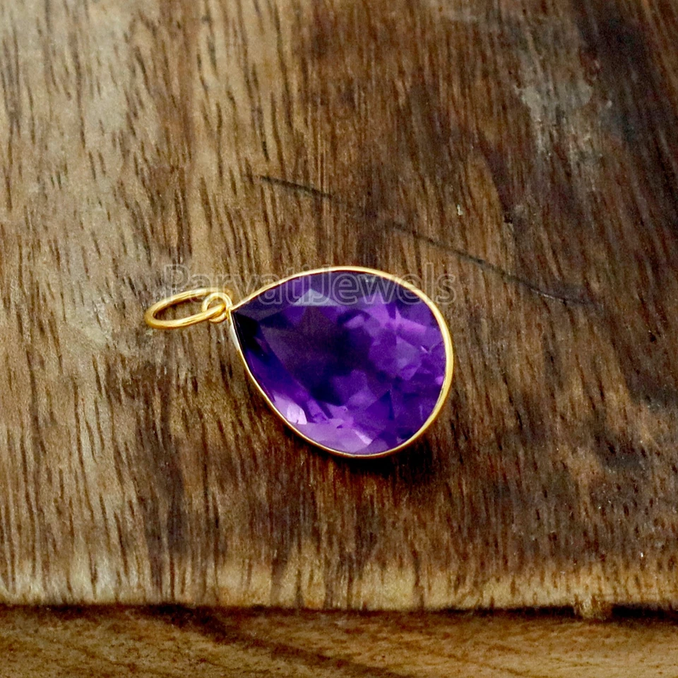 Solid 18k Gold Natural Amethyst Cut Gemstone Partywear Gift Women Charms Pendant - Image 2 of 4