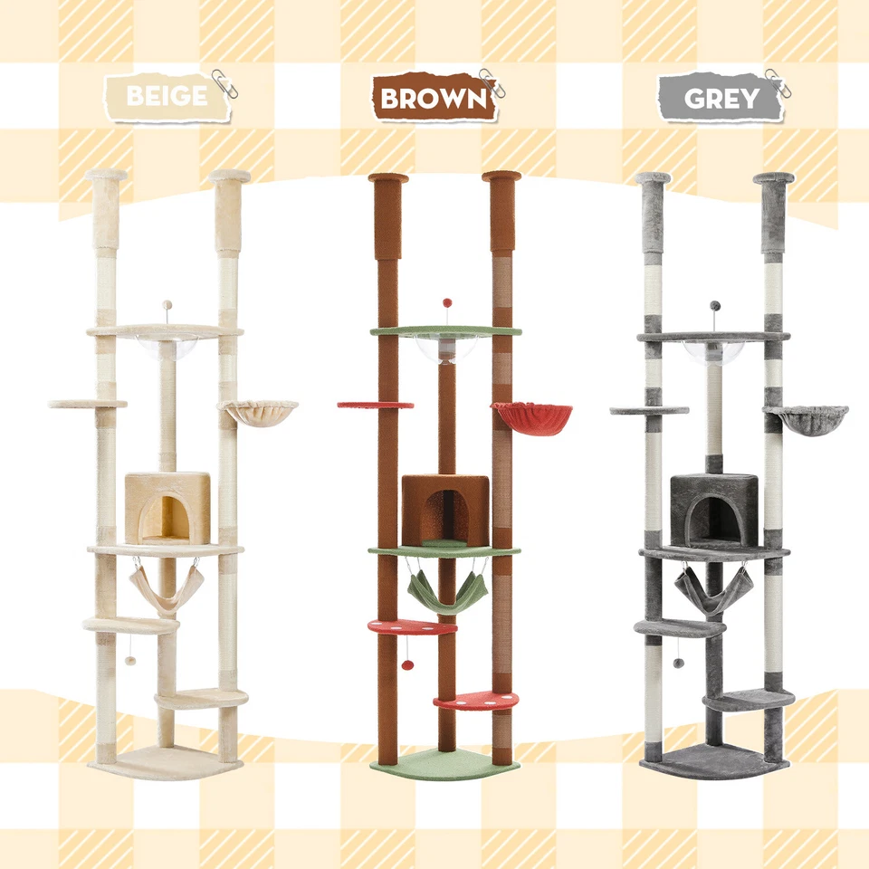 PAWZ Road Cat Tree Tower Floor to Ceiling Height Adjustable Scratching Post Toys - Image 3 of 4