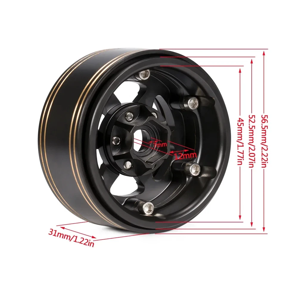 1.9 Brass Heavy Beadlock Wheel Rim for 1/10 RC Crawler Axial SCX10 Capra TRX4/6 - Image 4 of 4