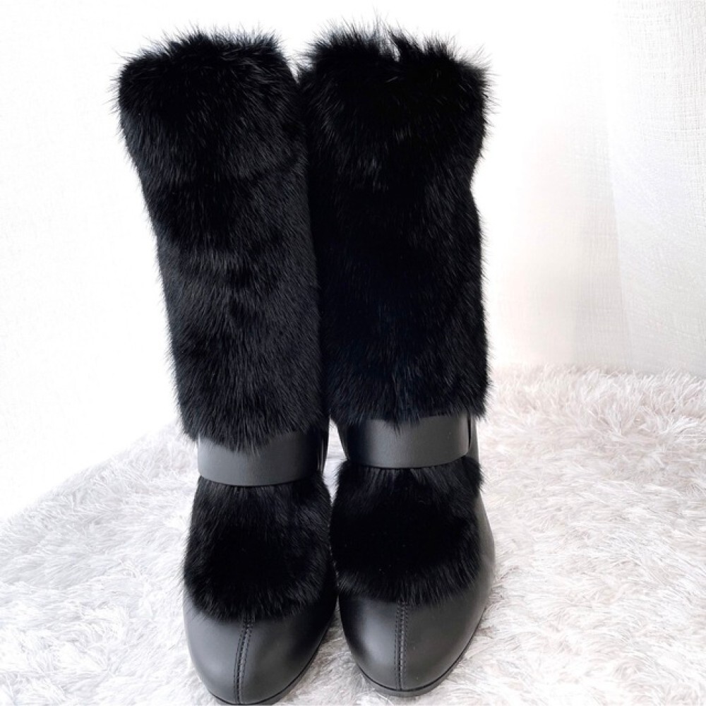 HERMES Women's Side Zip Short Boots 36 US-6 Logo Leather HERMES Women's Side Zip Short Boots 36 US-6 Logo Leather