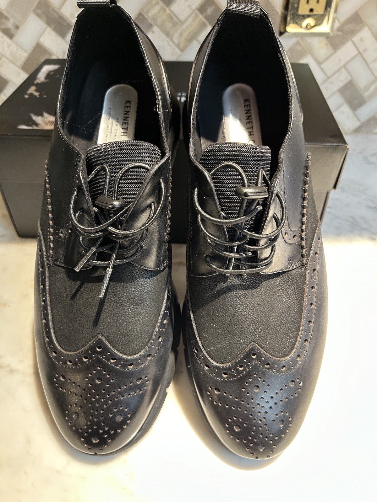 SAOLA Kenneth Cole scarpe eleganti stringate uomo pelle nera taglia 12