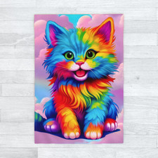 Mia's Kitty Cat - Blanket 120cm x 175cm, Cute Rainbow Feline, Dreams Pink Clouds