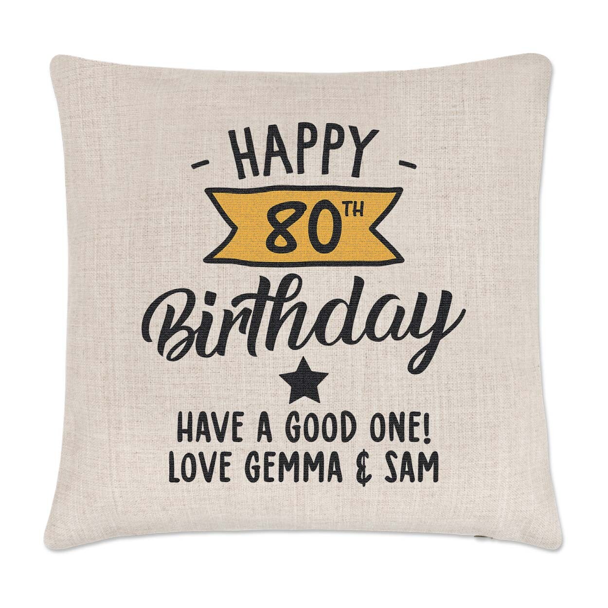 Personalised Happy 80th Birthday Y Banner Cushion Cover Pillow Grandma Grandad