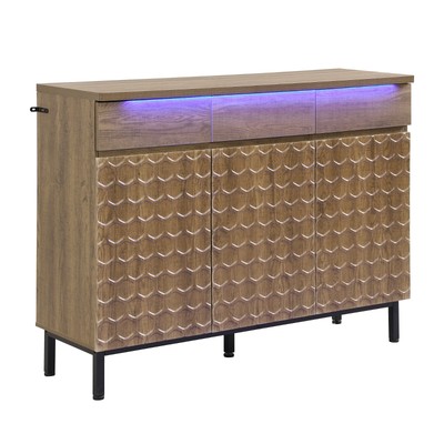 Sideboard Buffets Cabinet 3 Drawer Storage Cabinet with 3 Door LED light strip