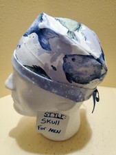 Fish Men's Skull/Chemo Surgical Scrub Hat/Cap Handmade