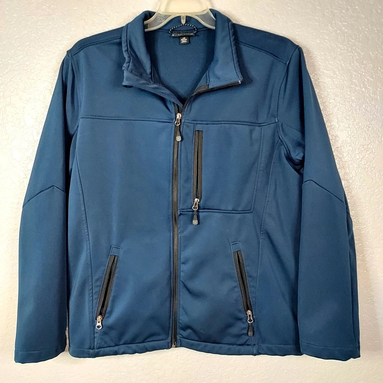 Swiss Tech Jacket Size Large Navy Blue Collar Full Zip 3 Zipper Pockets