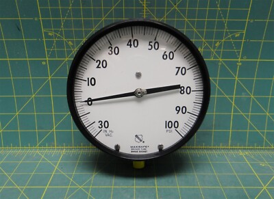 #ad Ashcroft 5.5quot; Maxi Safe Pressure Gauge 30quot; Hg 100PSI 1 4quot; NPT Lower 452462AS $40.84