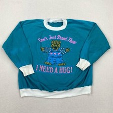 Vintage Dog Sweatshirt Size Large Blue Crewneck I Need a Hug Cute Hearts USA 80s